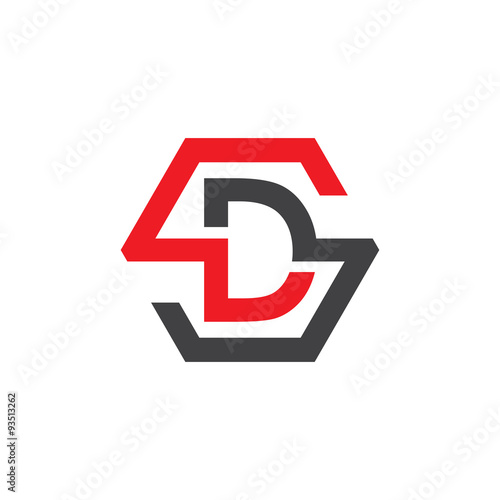 DS or SD letters, red hexagon S logo shape