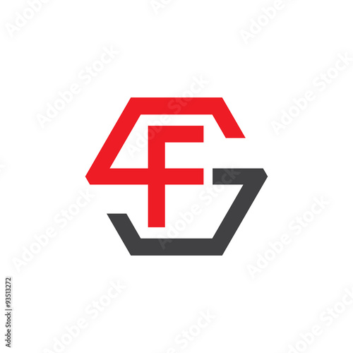FS or SF letters, red hexagon S logo shape