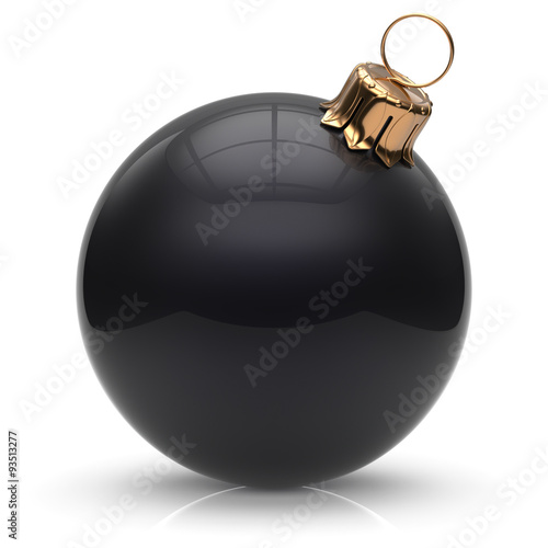 New Year's Eve Christmas ball bauble wintertime decoration black sphere hanging adornment classic. Traditional winter ornament happy holidays Merry Xmas event symbol glossy blank 3d render