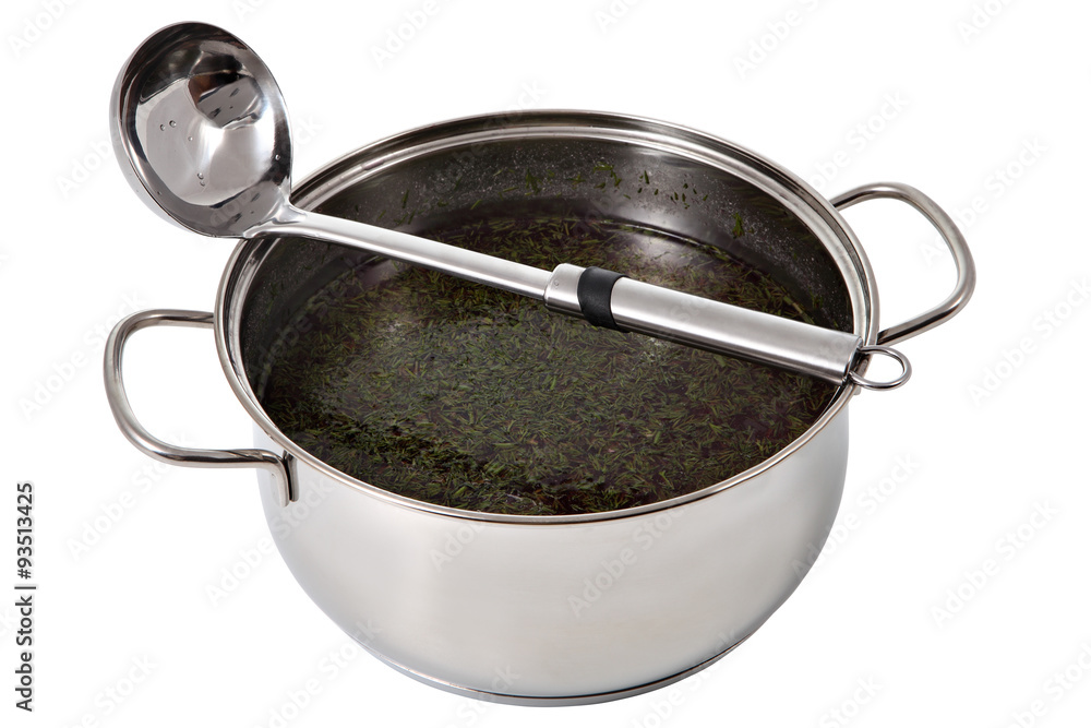 Saucepan with chowder and dipper made of stainless steel Saucepan with chowder and dipper made of stainless steel