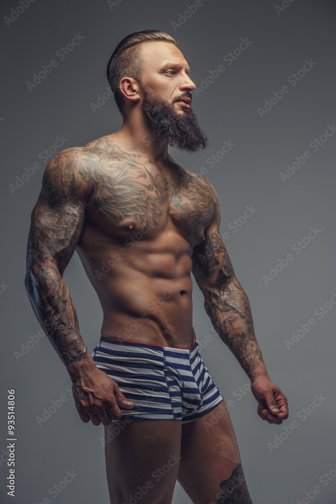 Fototapeta premium Fashionable nude bearded man.