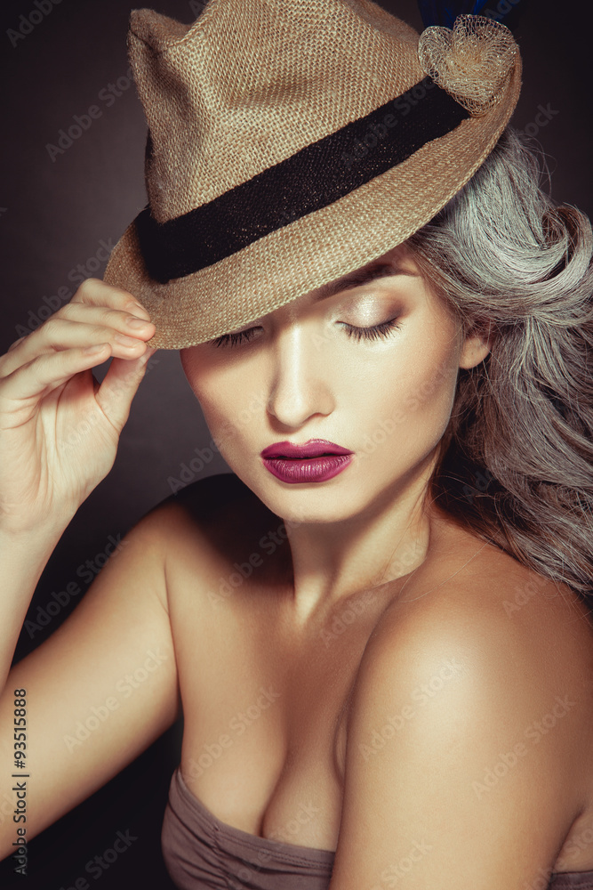 Attractive woman with beautiful makeup and grey hair color in st
