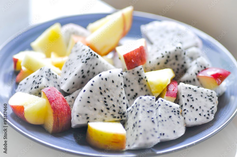 sliced apple and sliced dragon fruit sliced apple and sliced dragon fruit