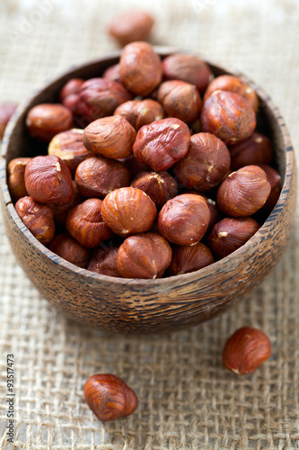hazelnuts in a wooden bowl