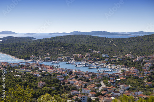 Beautiful view on Jezera, village with marina harbour, on island Murter and Kaprije, Zirje island,  Dalmatia, Croatia, space for text, high resolution photo photo