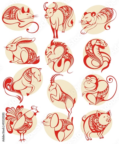 Chinese papercut Zodiac icons.