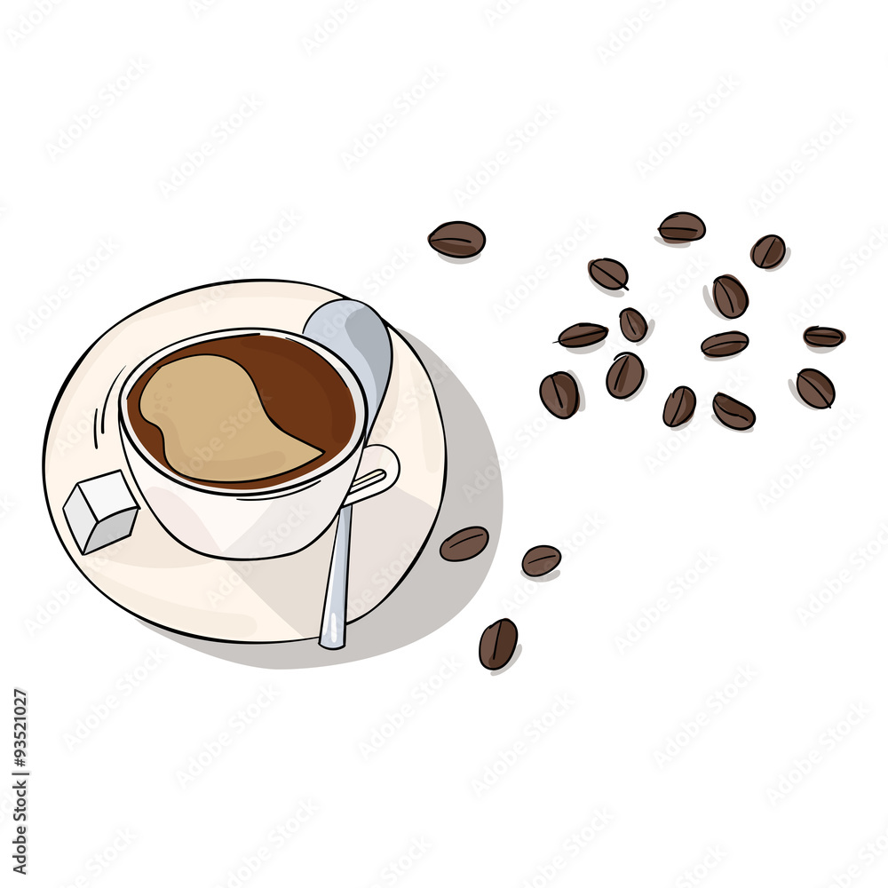 Obraz premium Coffee in cup and beans vector illustration