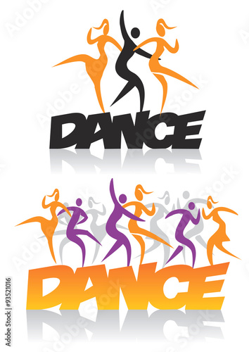 Word dance with dancers.  Word dance with people dancing modern and disco dance.Illustration on the white  background.  Vector  available.