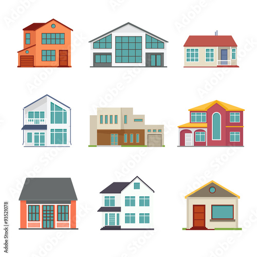 Vector set of cottage building flat icons © K3Star