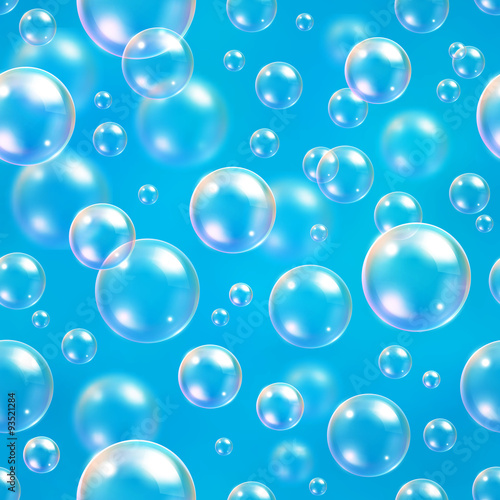 Oxygen bubbles in water blue background for scientific and
