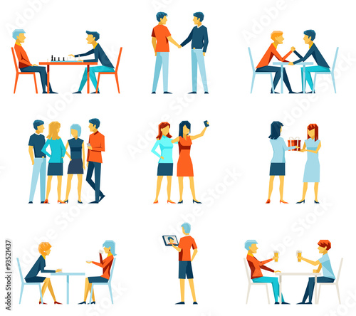 Friendship  brotherhood flat vector icons set. Friends and