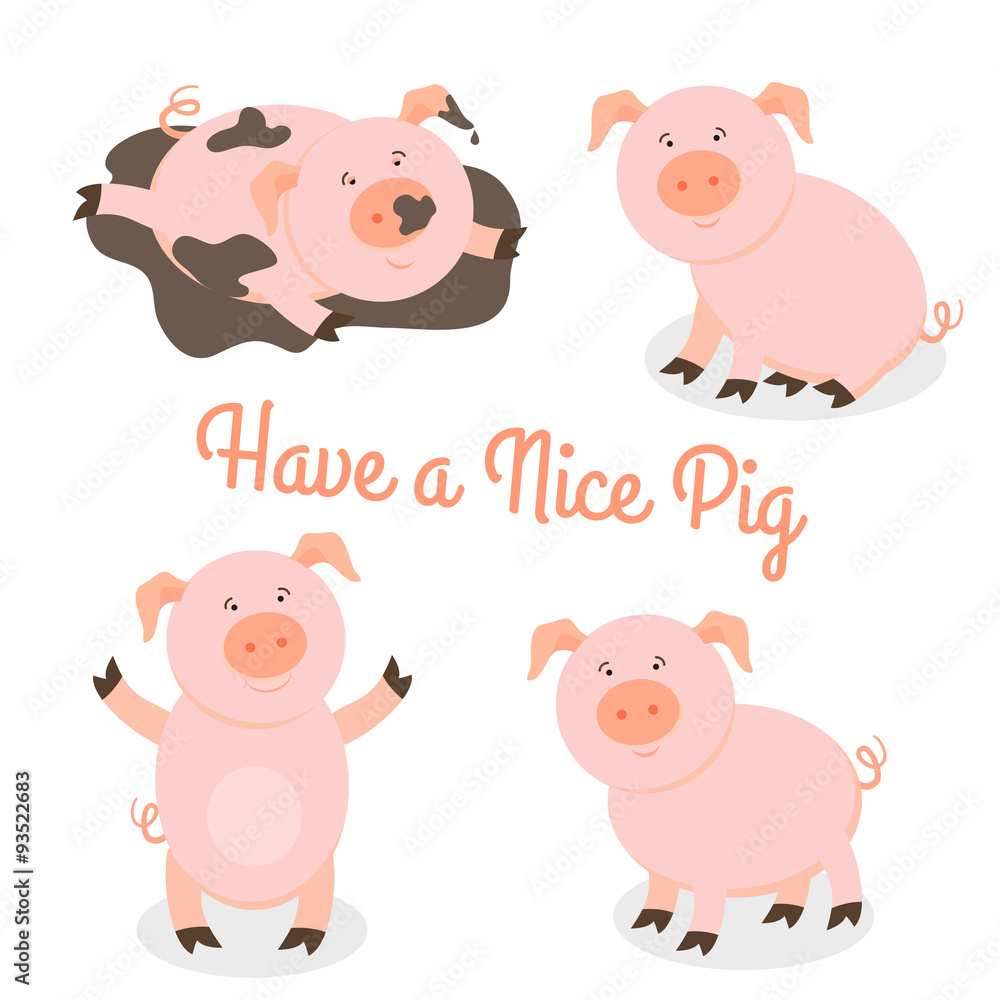 Cute happy cartoon pigs vector set Cute happy cartoon pigs vector set
