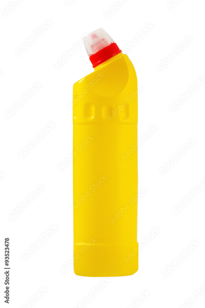 Detergent yellow bottle. Cleaning product isolated on white back Detergent yellow bottle. Cleaning product isolated on white back
