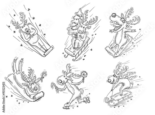Set with crazy funny Christmas deers