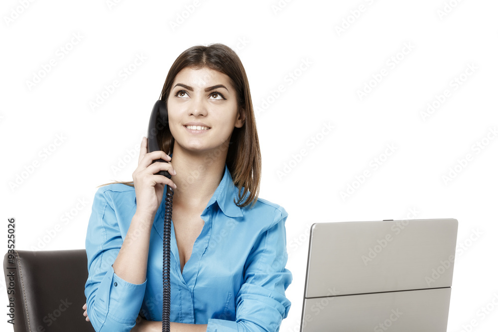 Portrait of smiling business woman phone talking, isolated on wh Portrait of smiling business woman phone talking, isolated on wh
