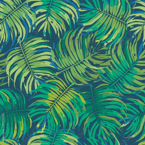 Palm Leaves Tropic Seamless Vector Pattern