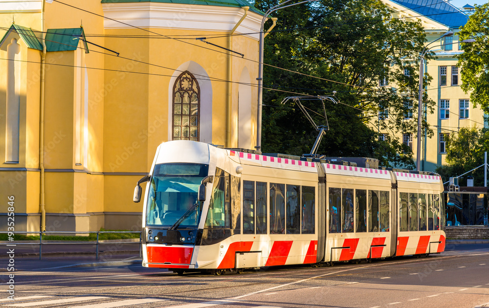 Fototapeta premium Tram in the city centre of Tallinn - Estonia