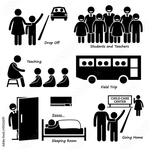 Child Daycare Center for Primary Students Pictogram Icons