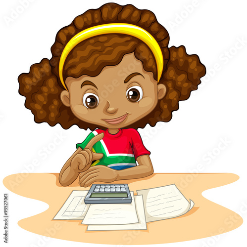 Little girl using calculator