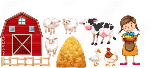 Farmer and farm animals