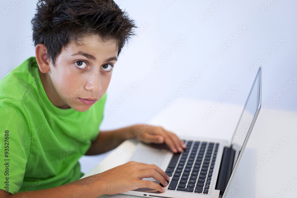 Game illness young boy is playing game on computer Game illness young boy is playing game on computer