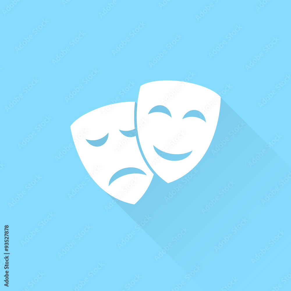 Theater icon with happy and sad masks vector icon. Comedy and tragedy theatrical masks. Theater icon with happy and sad masks vector icon. Comedy and tragedy theatrical masks.