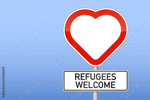 verkehrszeichen herz-form refugees welcome I