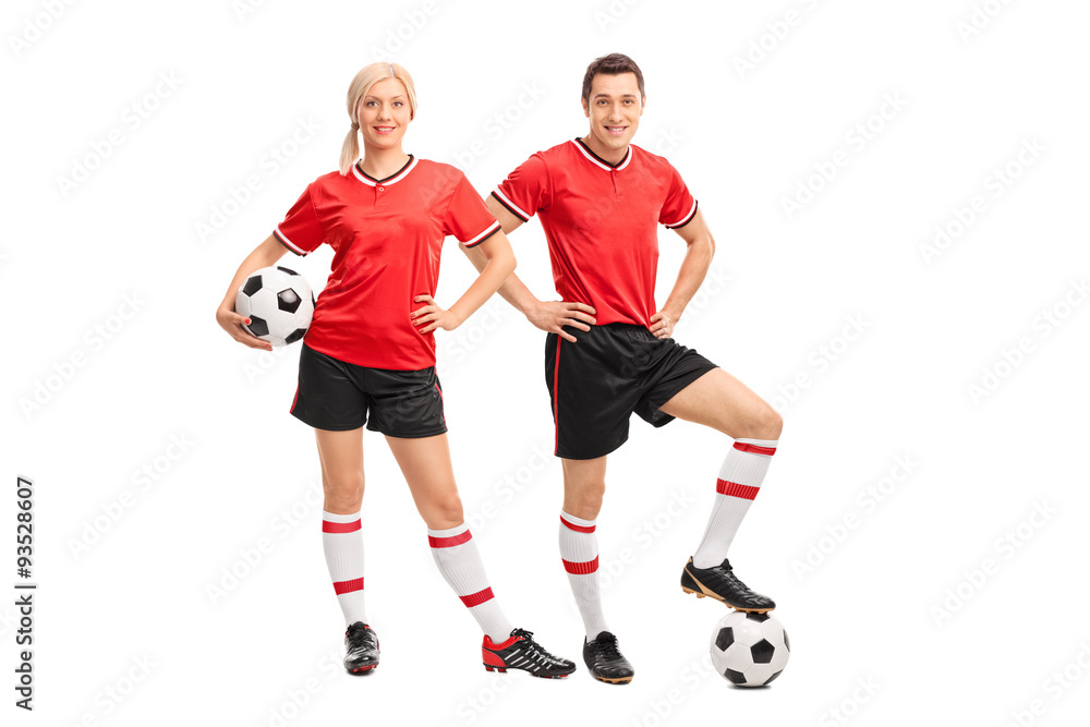 Male and female football players