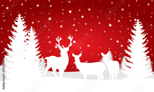 Weihnachtliche Landschaft mit Rentier (rot)