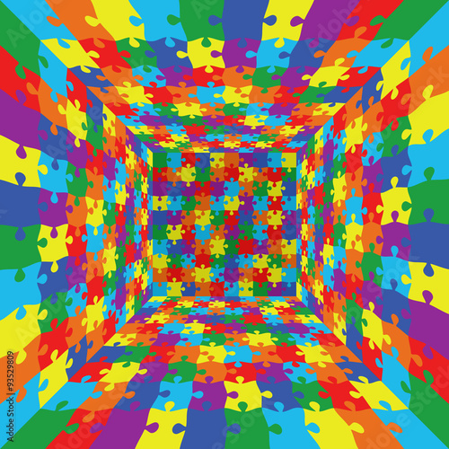 3d abstract vector rainbow color puzzle jigsaw room background