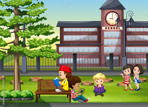 Children hanging out at the school ground