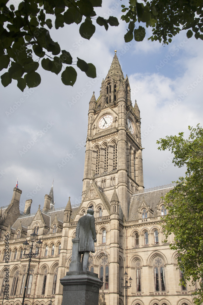 Oliver Heywood Statue and the Town Hall, Albert Square, Manchest