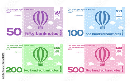 Vector Abstract Cute Color Banknote Templates Set