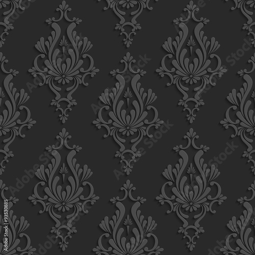 Black 3d Floral Damask Seamless Pattern