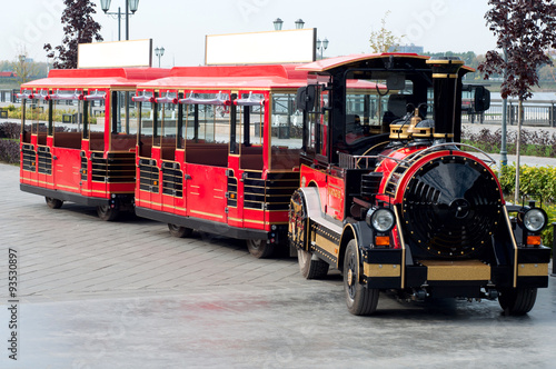 Miniature steam train at an amusement park