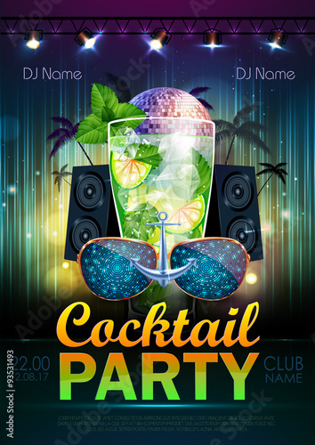 Disco ball background. Disco cocktail party poster