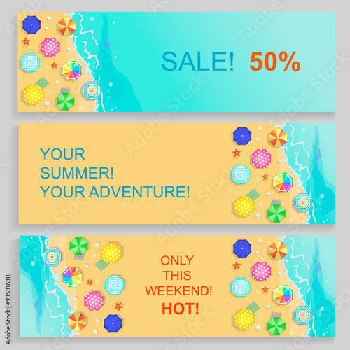 Set of Horizontal travel summer Banners with seaside and
