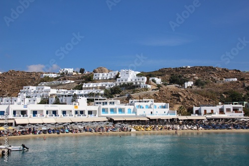 Houses by a beach in the Island of Mykonos