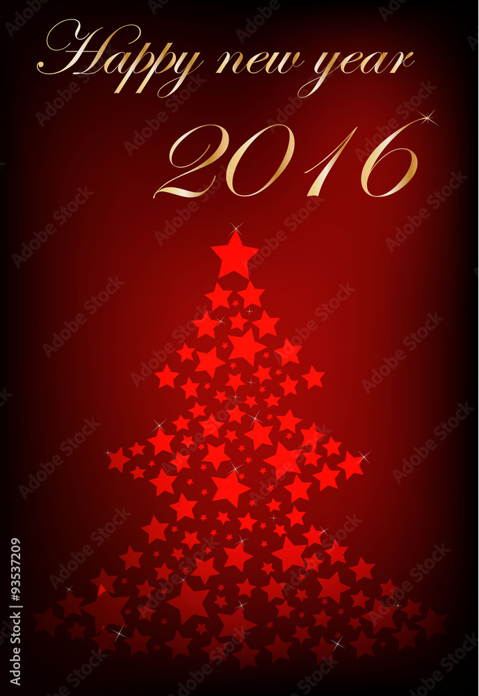 Christmas greeting Happy new year with christmas tree and stars Christmas greeting Happy new year with christmas tree and stars