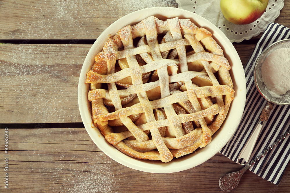 Homemade apple pie on wooden background Homemade apple pie on wooden background
