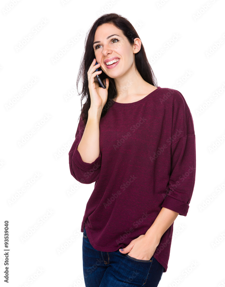 Woman talk to mobile phone Woman talk to mobile phone