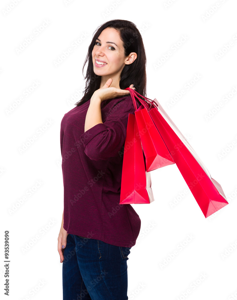 Brunette woman hold with shopping bag Brunette woman hold with shopping bag