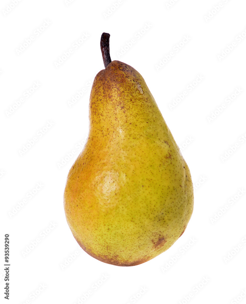 One ripe yellow pear isolated on white background