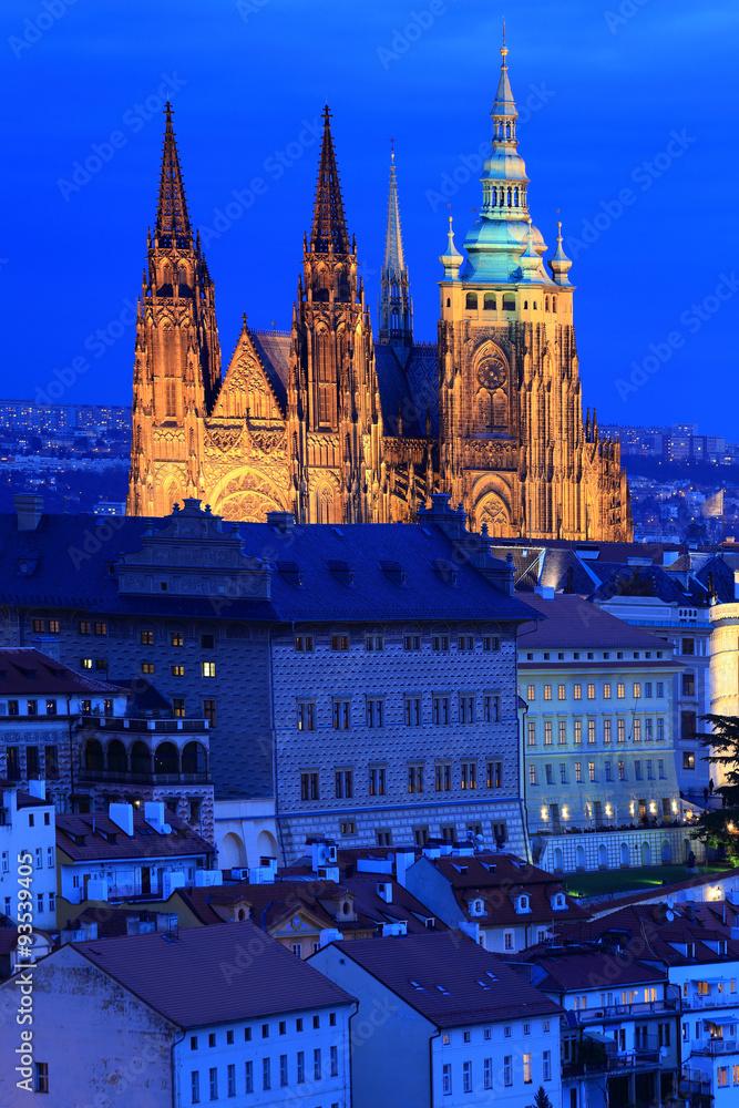 Evening Prague City with the gothic Castle, Czech Republic