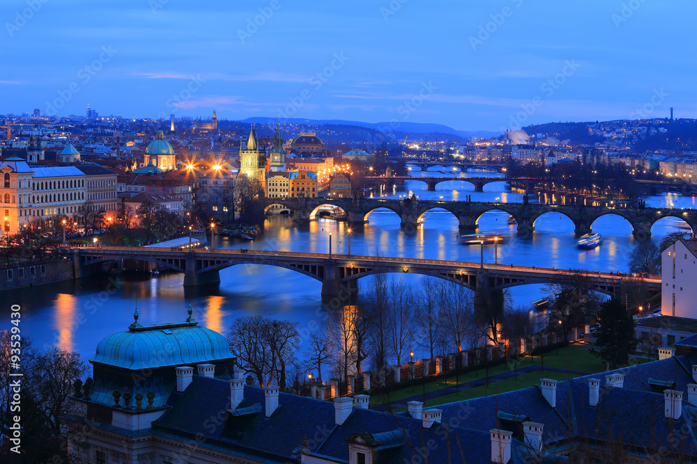 Prague and its Bridges in the Evening, Czech Republic