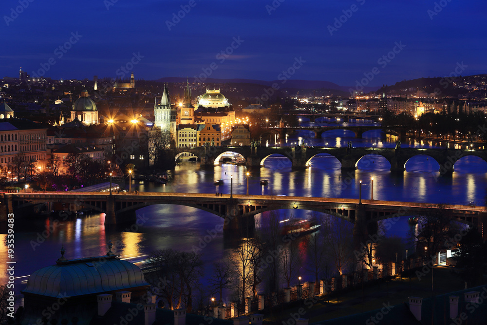 Night Prague and its Bridges, Czech Republic
