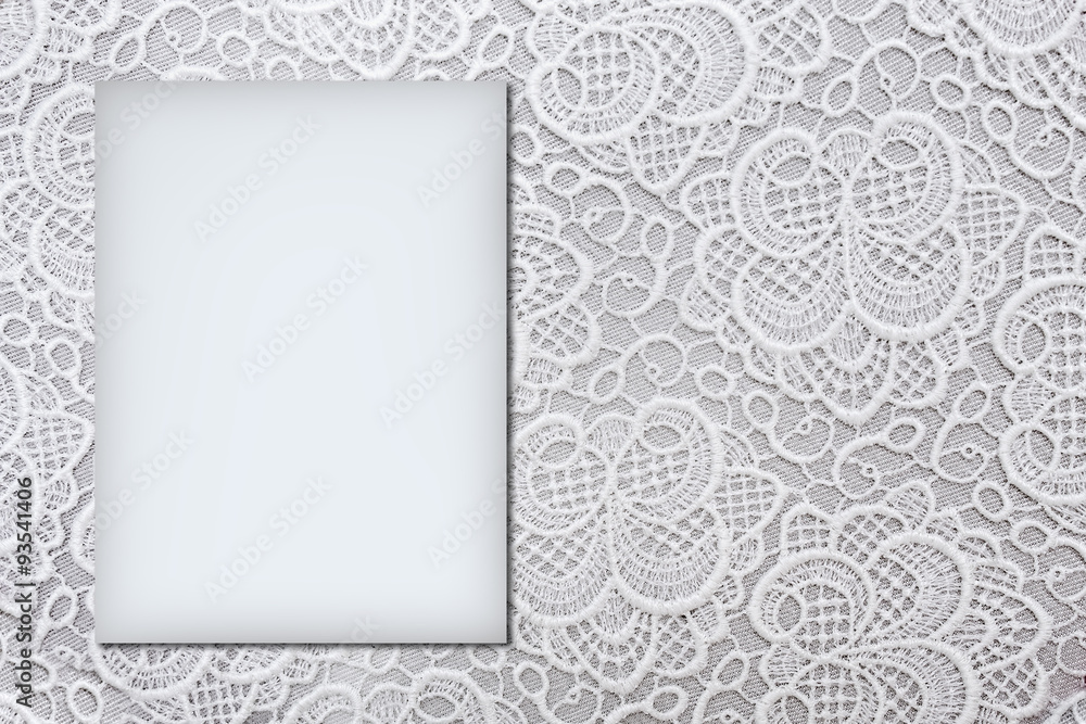 White horizontal lace background closeup with copy space