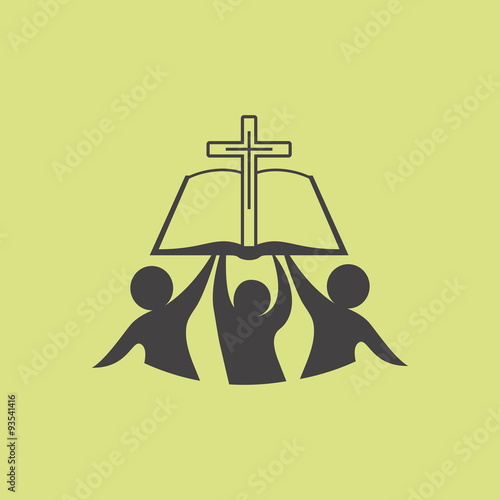 Church logo. Membership, bible, fellowship, people, silhouettes, cross, globe, icon, symbol