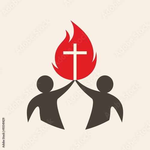 Church logo. People holding up a flame with a cross