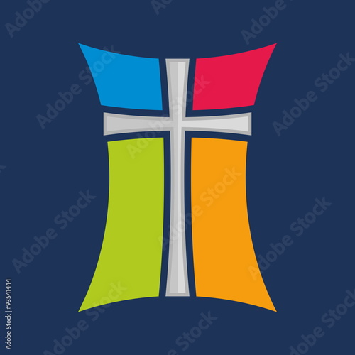 Church logo. Cross stained glass window icon